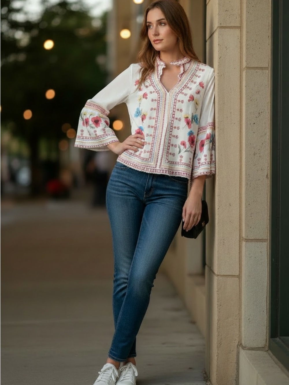 Jealous Tomato Floral Bell Sleeve Blouse – Medium – NWOT